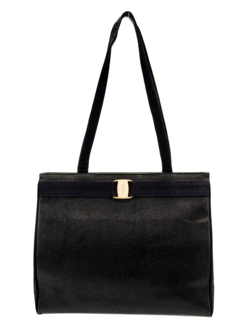 Salvatore Ferragamo Black Tote with Gold Gancini Accent